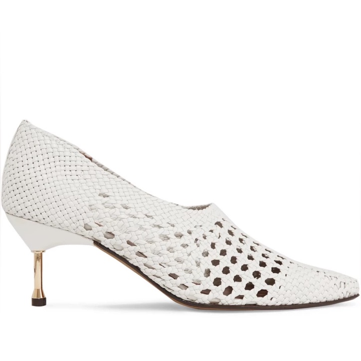 Souliers Martinez Menorca Woven Leather Pumps In White Women's Size 41